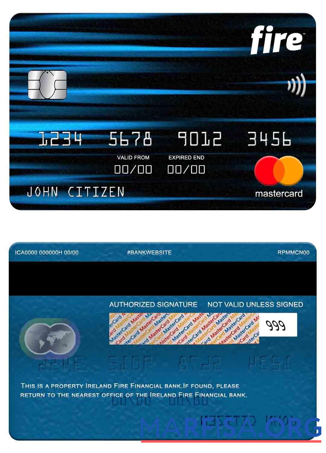 Blank Ireland Fire Financial bank mastercard example